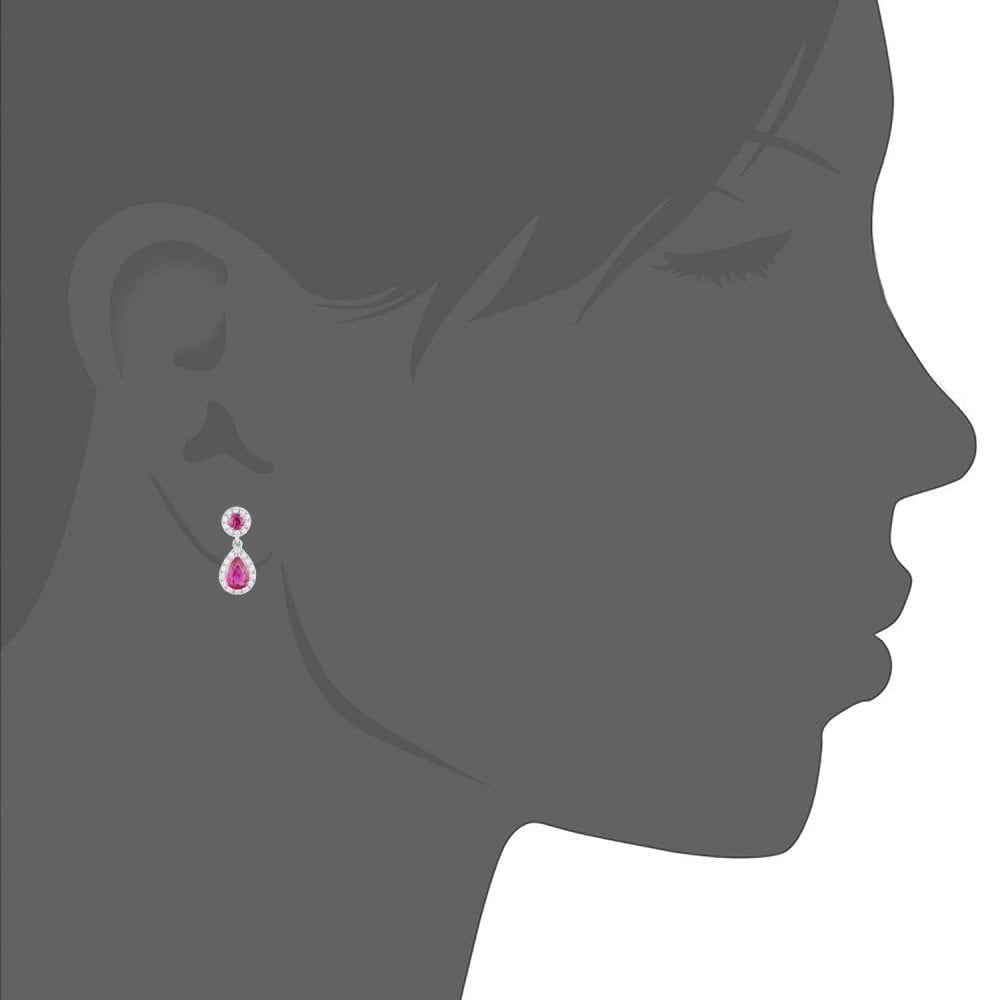 9ct White Gold Ruby and Diamond Teardrop Halo Earrings