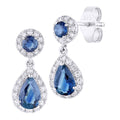 Round-Pear Natural Blue Sapphire and Diamond Drop Earrings in 9ct White Gold
