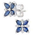 1.03 Ct Marquise Natural Blue Sapphire and Diamond Flower Stud Earrings in 9ct White Gold