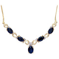 Oval Natural Blue Sapphire and Diamond Necklace in 9ct Yellow Gold