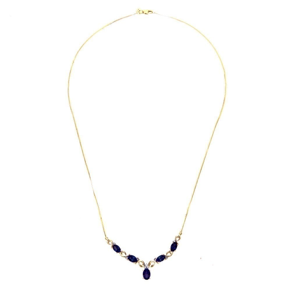 Oval Natural Blue Sapphire and Diamond Necklace in 9ct Yellow Gold
