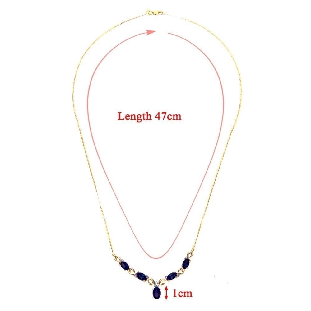 Oval Natural Blue Sapphire and Diamond Necklace in 9ct Yellow Gold