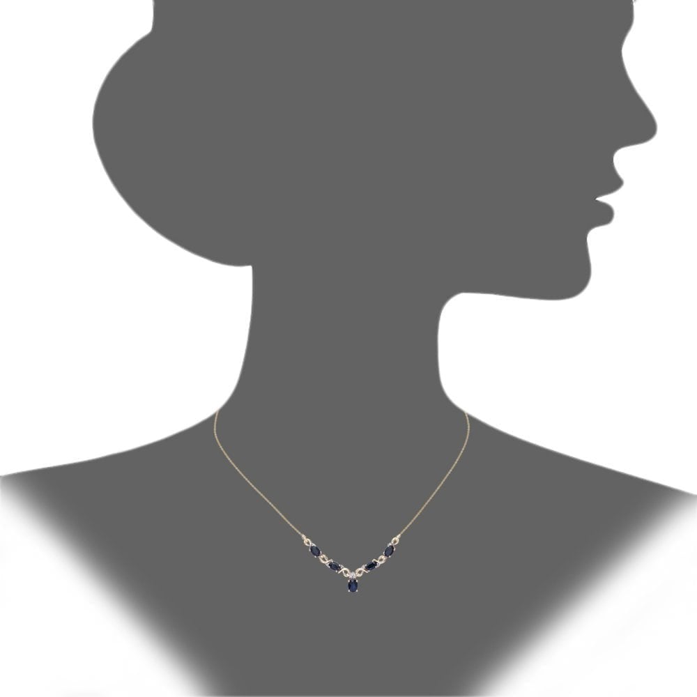 Oval Natural Blue Sapphire and Diamond Necklace in 9ct Yellow Gold