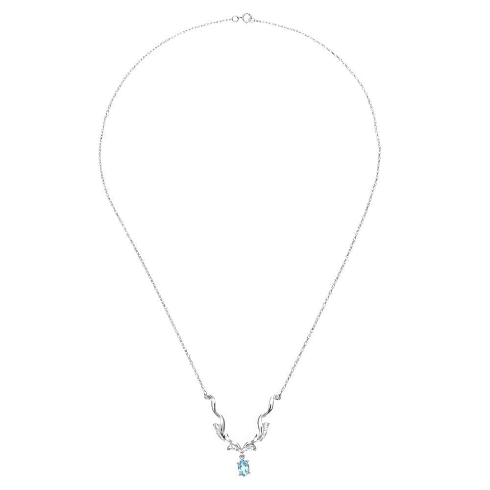 9ct White Gold Sky Blue Topaz and Diamond Flames Necklace Size 18 Inch