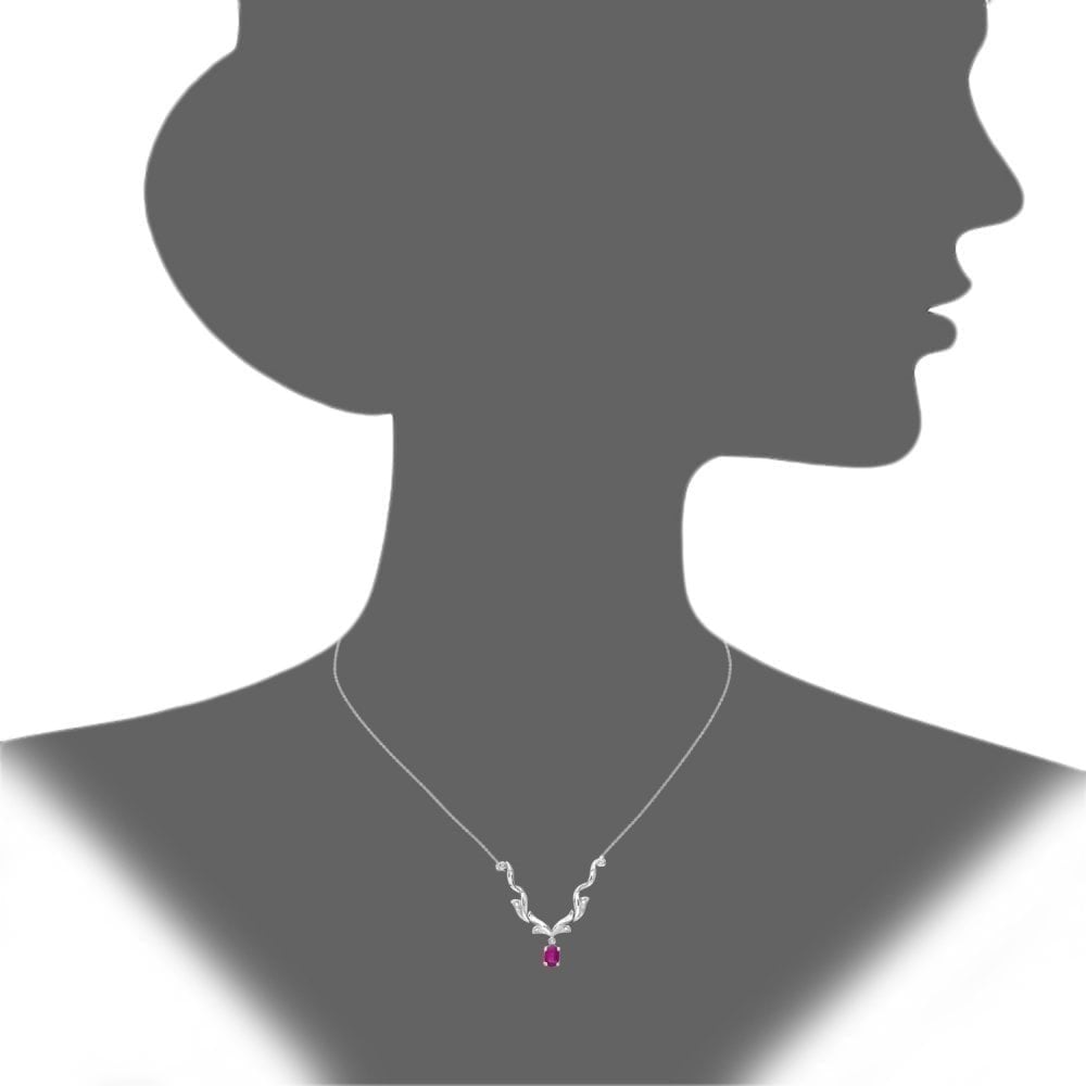 9ct White Gold Oval Ruby and 0.05ct Diamond Necklace