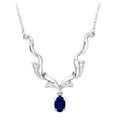 0.75 Ct Oval Natural Blue Sapphire and Diamond Waves Necklace in 9ct White Gold Size 16.5 Inches