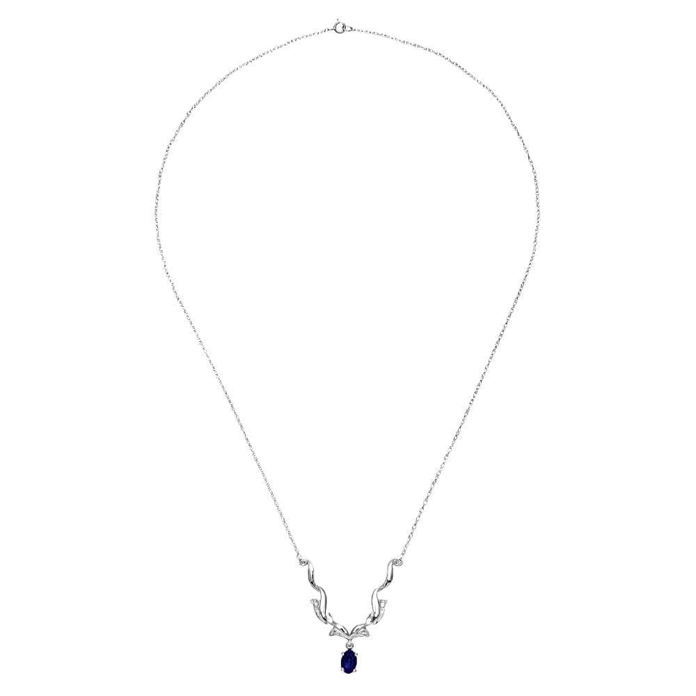 0.75 Ct Oval Natural Blue Sapphire and Diamond Waves Necklace in 9ct White Gold Size 16.5 Inches