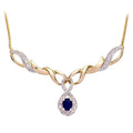 0.5 Ct Oval Natural Blue Sapphire and Diamond Infinity Ribbon Necklace in 9ct Yellow Gold Size 16.5 Inches