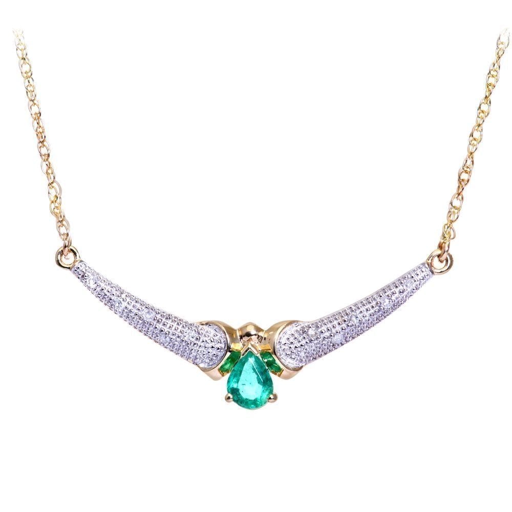9ct Yellow Gold 0.25ct Oval Emerald & Diamond Teardrop Necklace