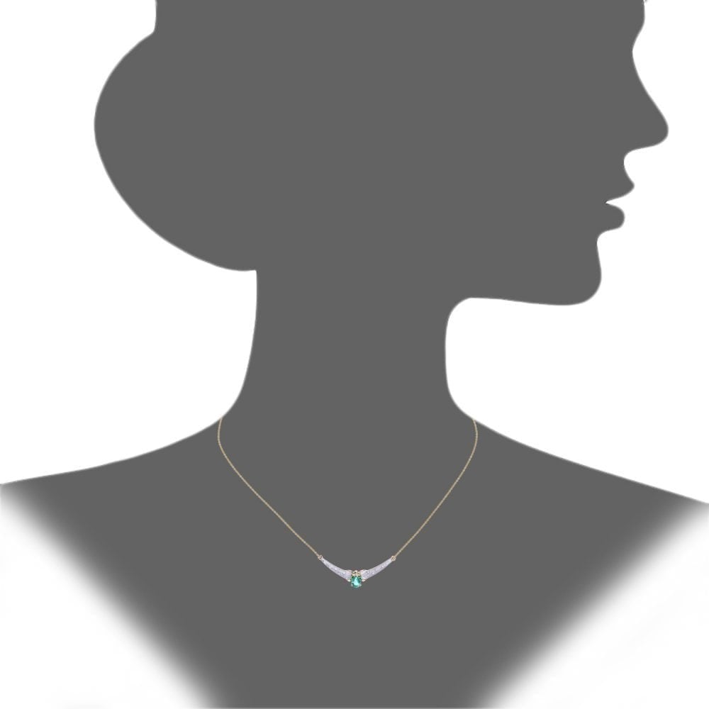 9ct Yellow Gold 0.25ct Oval Emerald & Diamond Teardrop Necklace