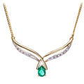9ct Yellow Gold Oval Emerald and Diamond Teardrop Necklace