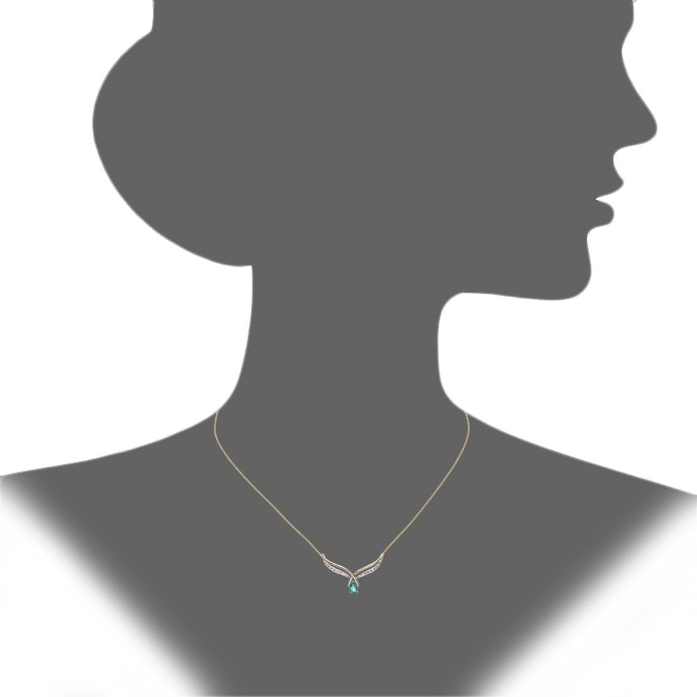 9ct Yellow Gold Oval Emerald and Diamond Teardrop Necklace