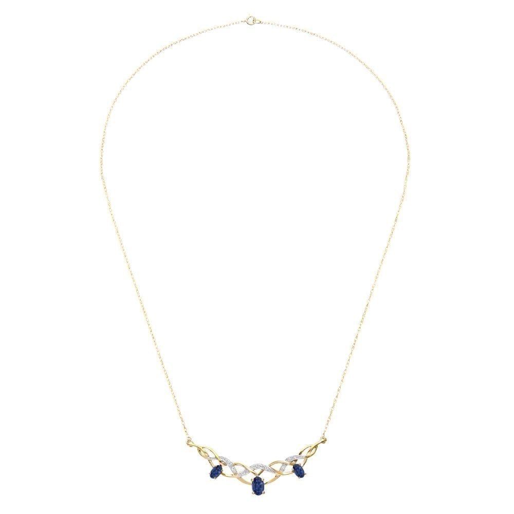 9ct Yellow Gold 1.20ct Oval Natural Blue Sapphire & Diamond Trilogy Necklace