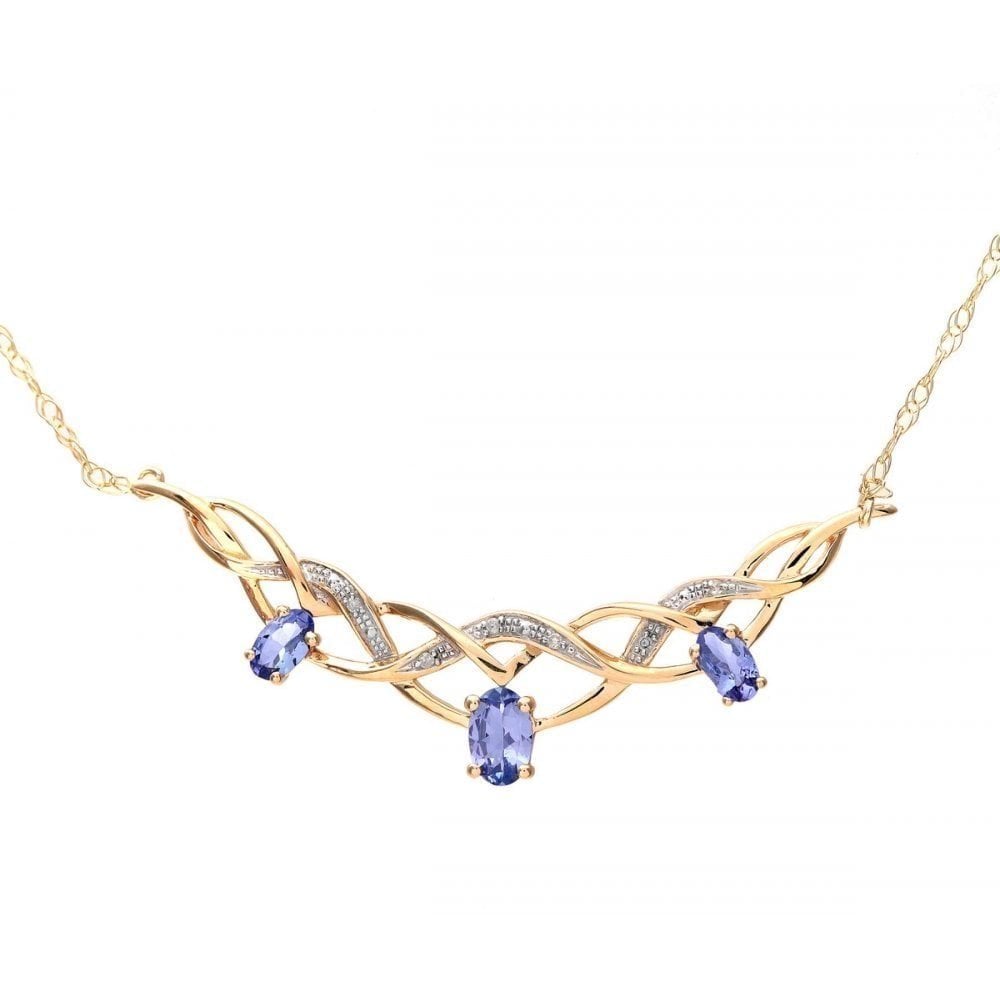 9ct Yellow Gold Oval Tanzanite and 0.02ct Diamond Necklace