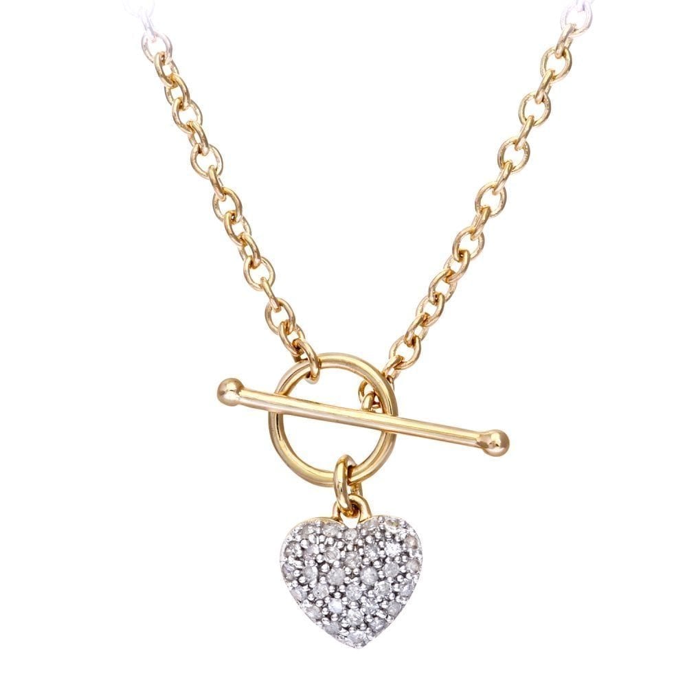 9ct Gold 0.15 Carat Natural Diamond Heart Toggle Lock Necklace