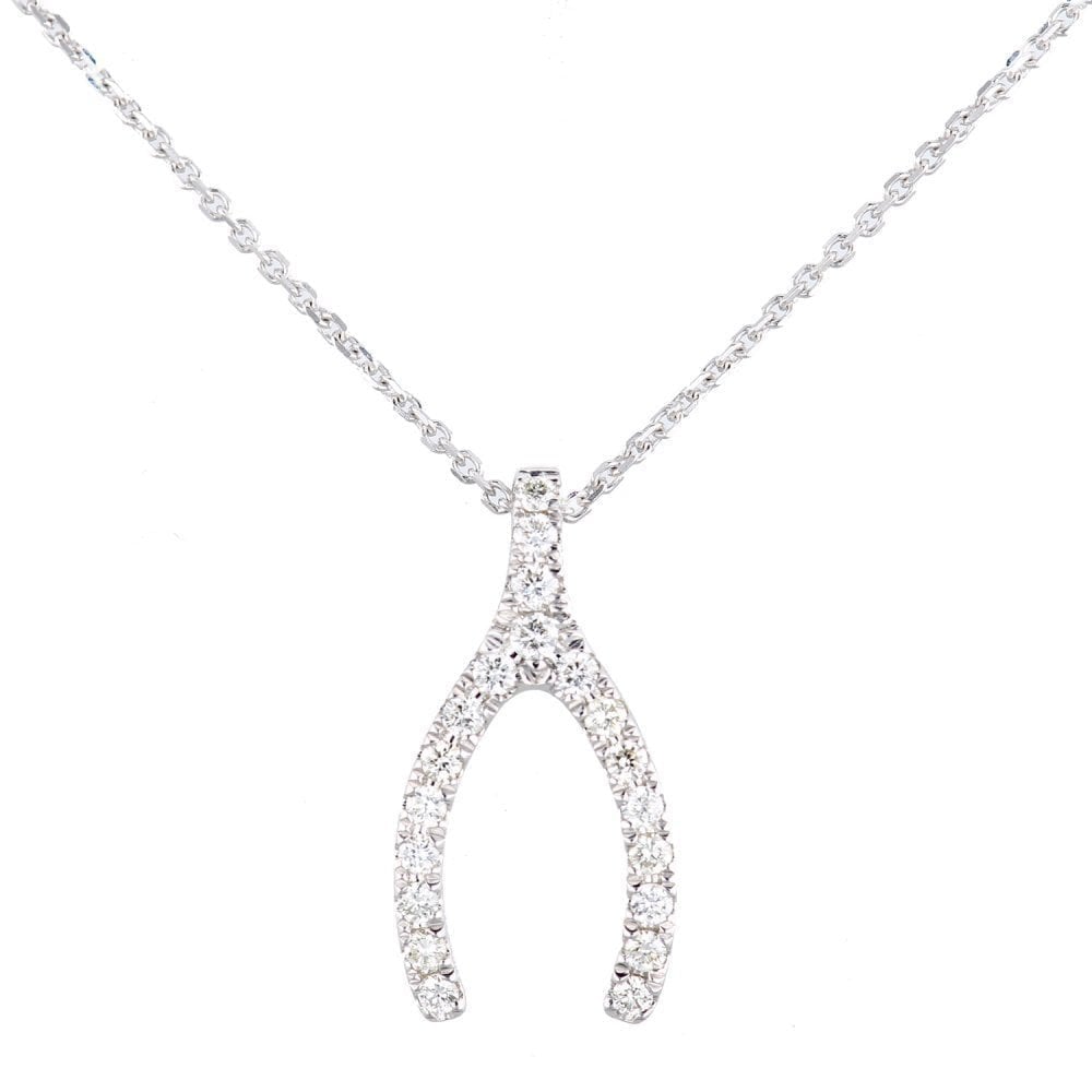 Diamond Wishbone Necklace 9ct White Gold | Prime Jewellery