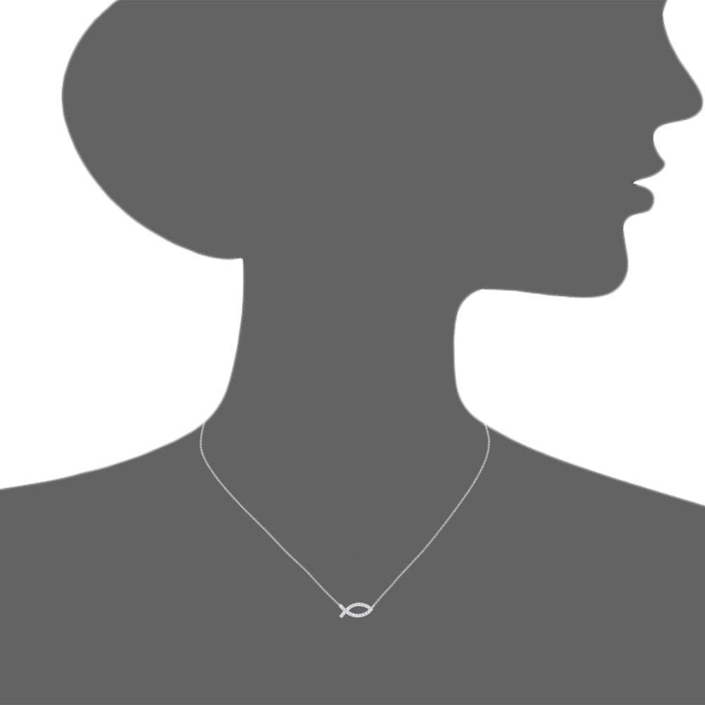 9ct White Gold 0.15 Carat Natural Diamond Fish Necklace