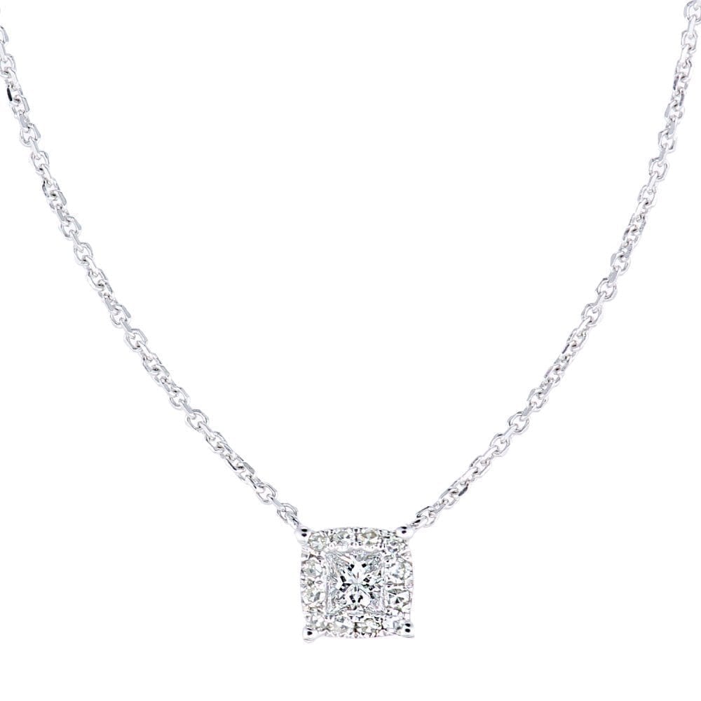 Diamond Halo Necklace 9ct White Gold | Prime Jewellery