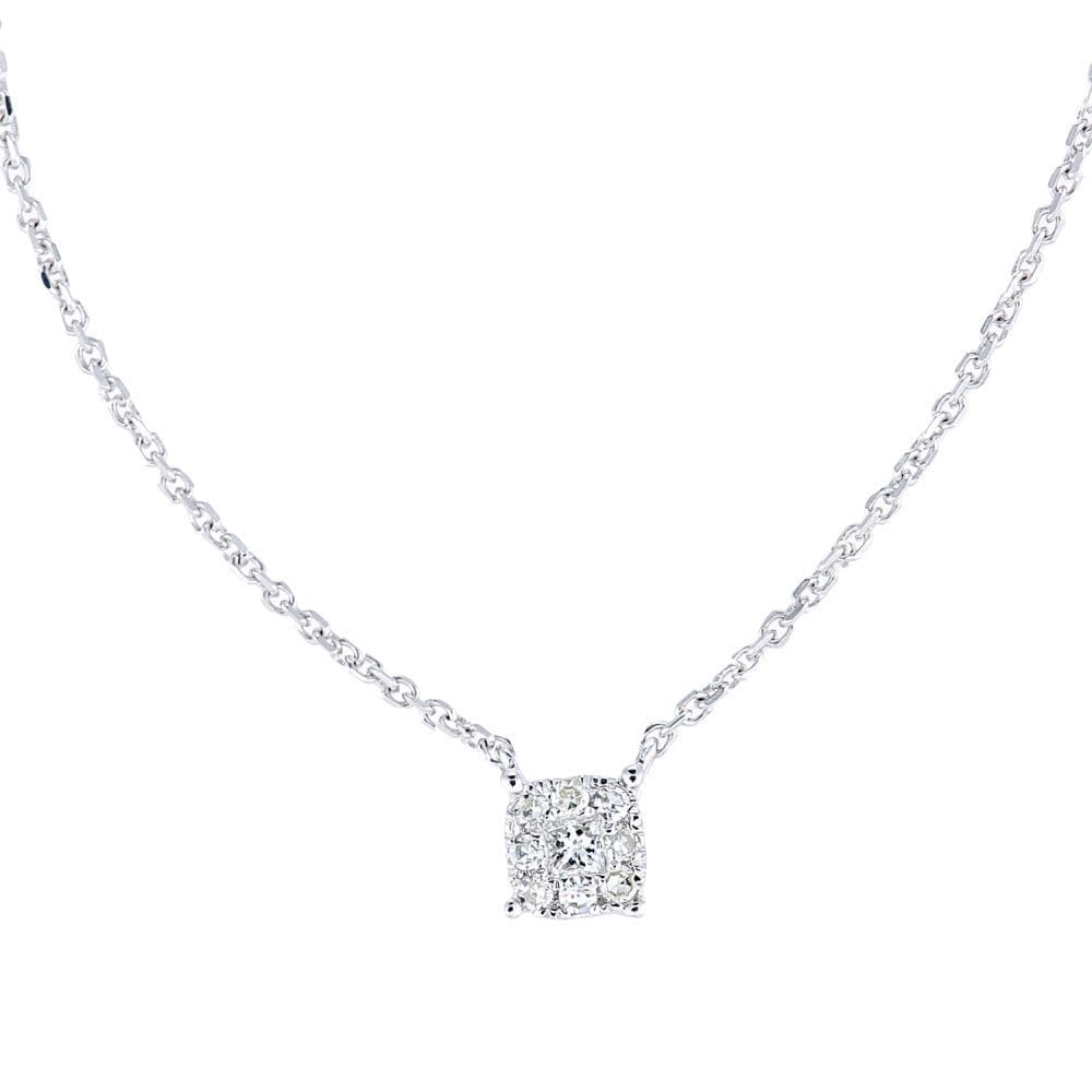 Diamond Halo Necklace 9ct White Gold | Prime Jewellery