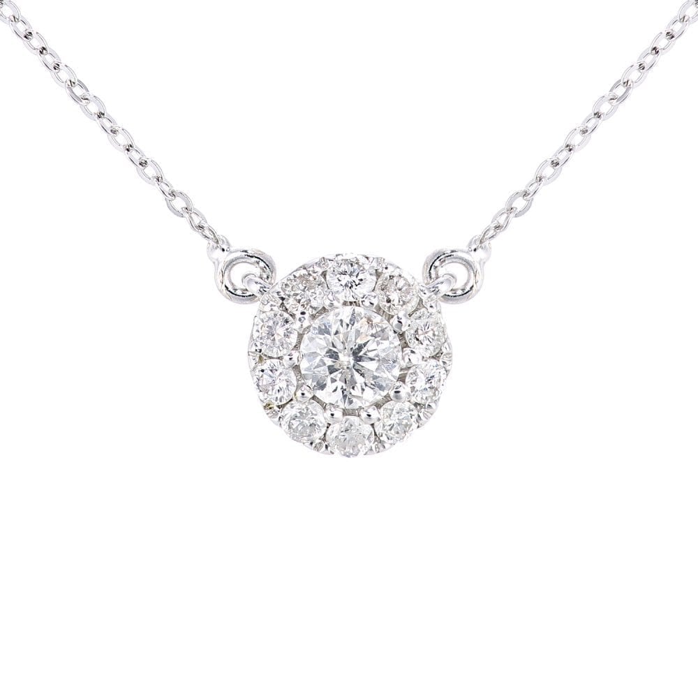 9ct White Gold 0.28 Carat Natural Diamond Round Halo Necklace
