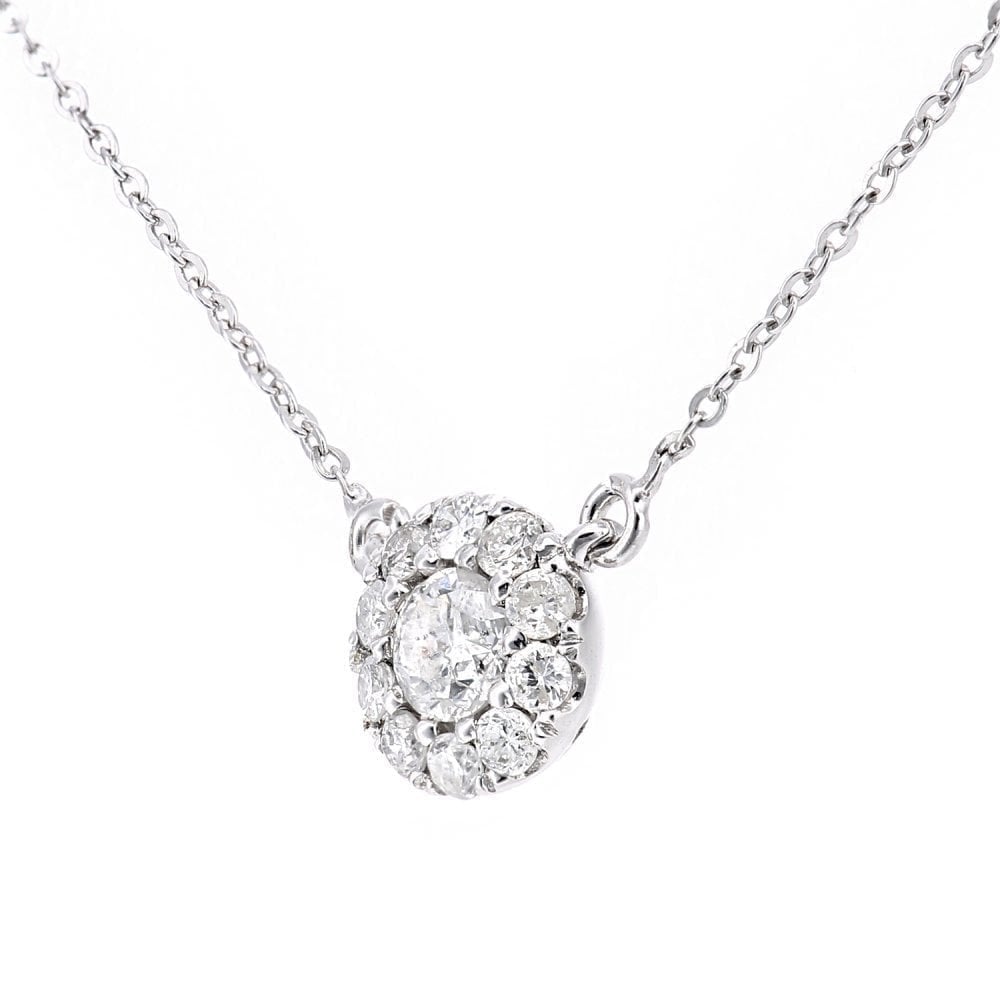 9ct White Gold 0.28 Carat Natural Diamond Round Halo Necklace