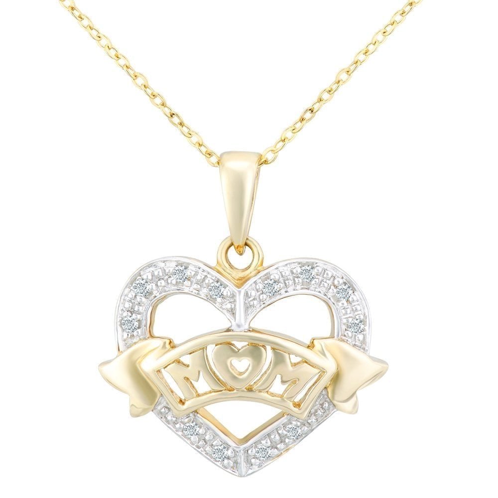 9ct Gold Natural Diamond Heart Mum Necklace