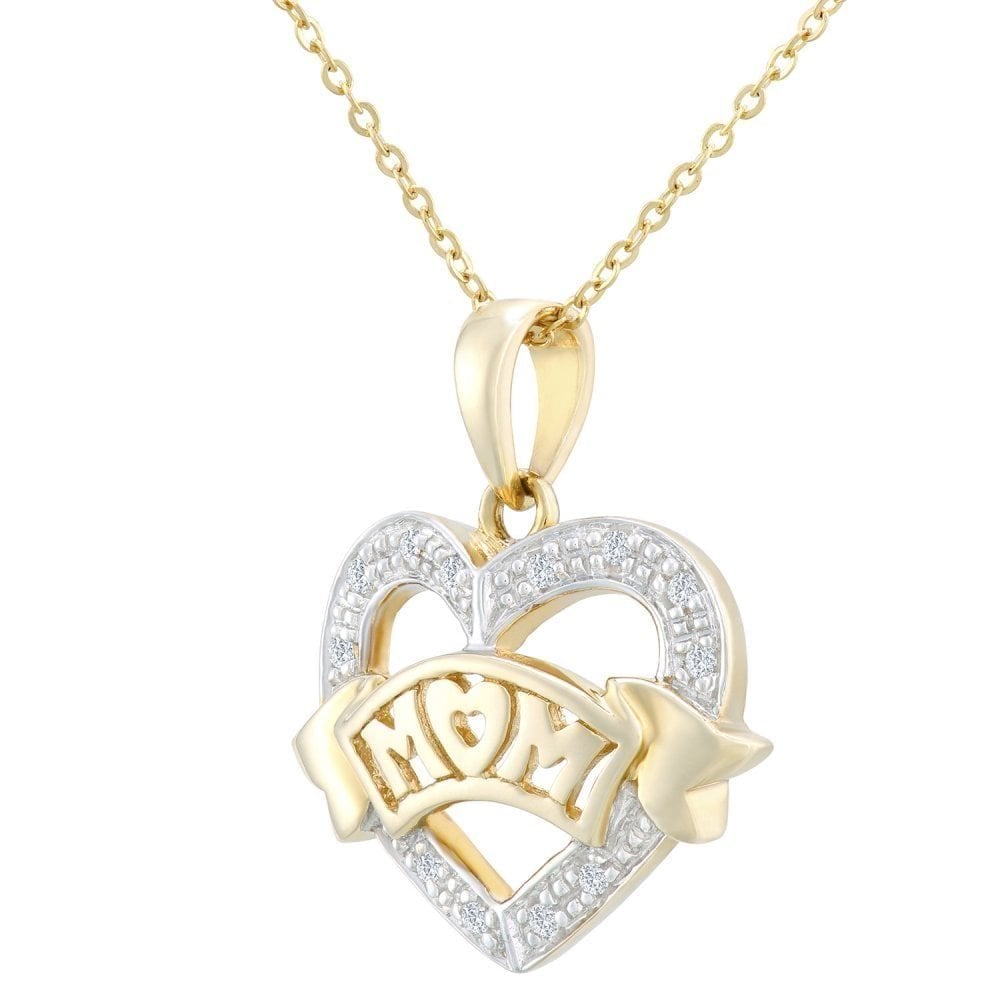 9ct Gold Natural Diamond Heart Mum Necklace