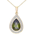 9ct Yellow Gold Peridot & 0.10ct Diamond Teardrop Halo Pendant