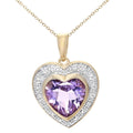 9ct Yellow Gold Amethyst and 0.02ct Diamond Heart Pendant Necklace