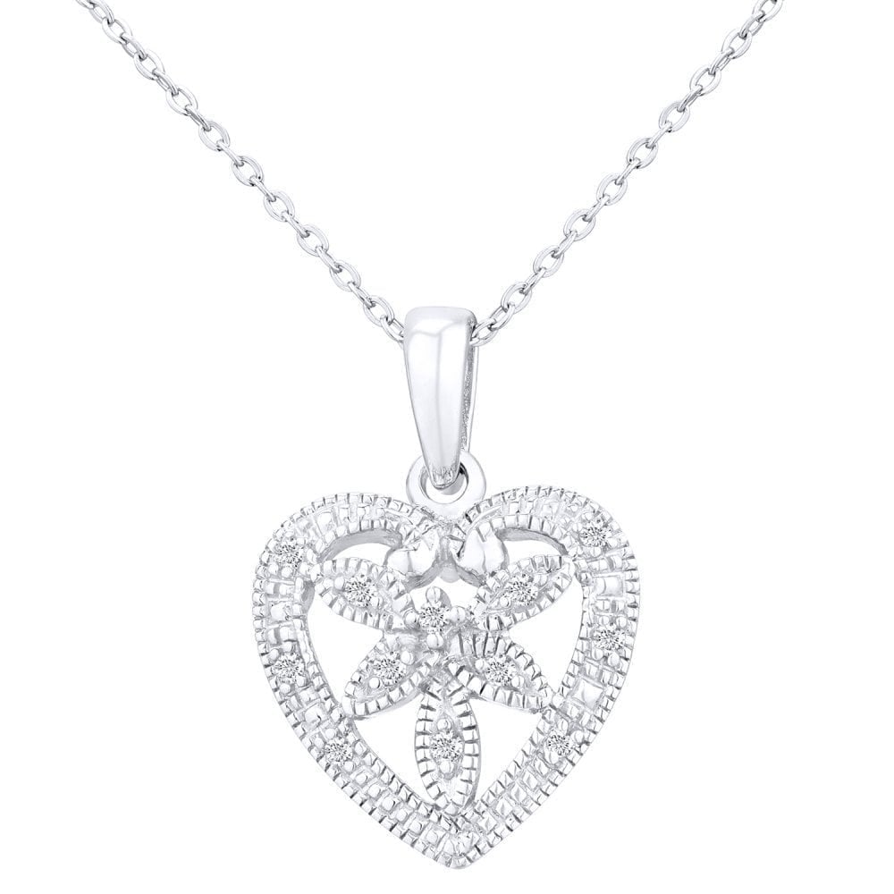 Diamond Heart Necklace 9ct White Gold | Prime Jewellery