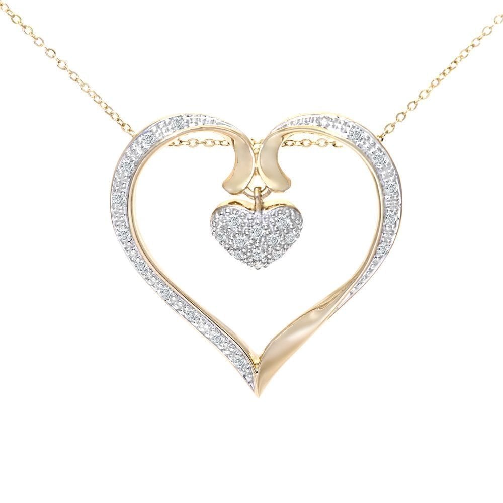 Heart in Heart 9ct Gold 0.25 Carat Natural Diamond Necklace