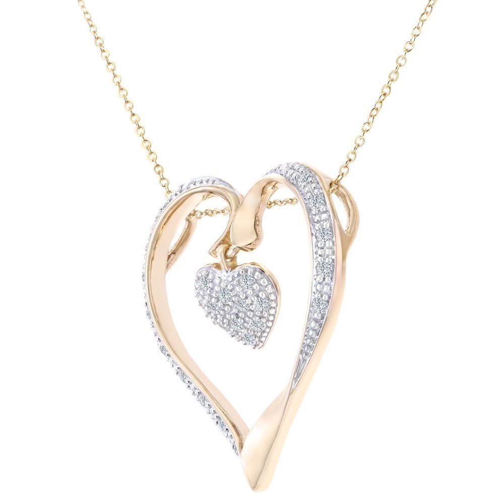 Heart in Heart 9ct Gold 0.25 Carat Natural Diamond Necklace