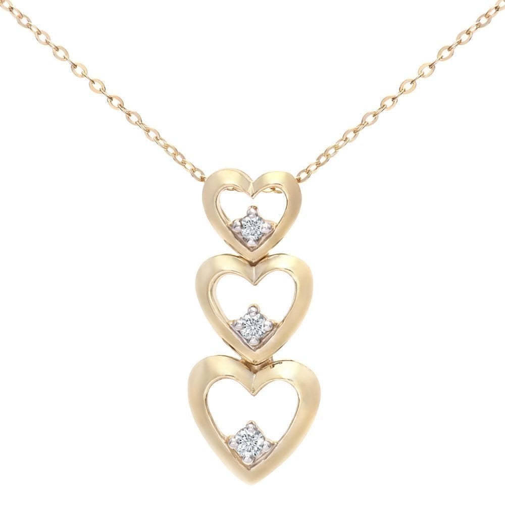 9ct Gold Natural Diamond Three Hearts Necklace