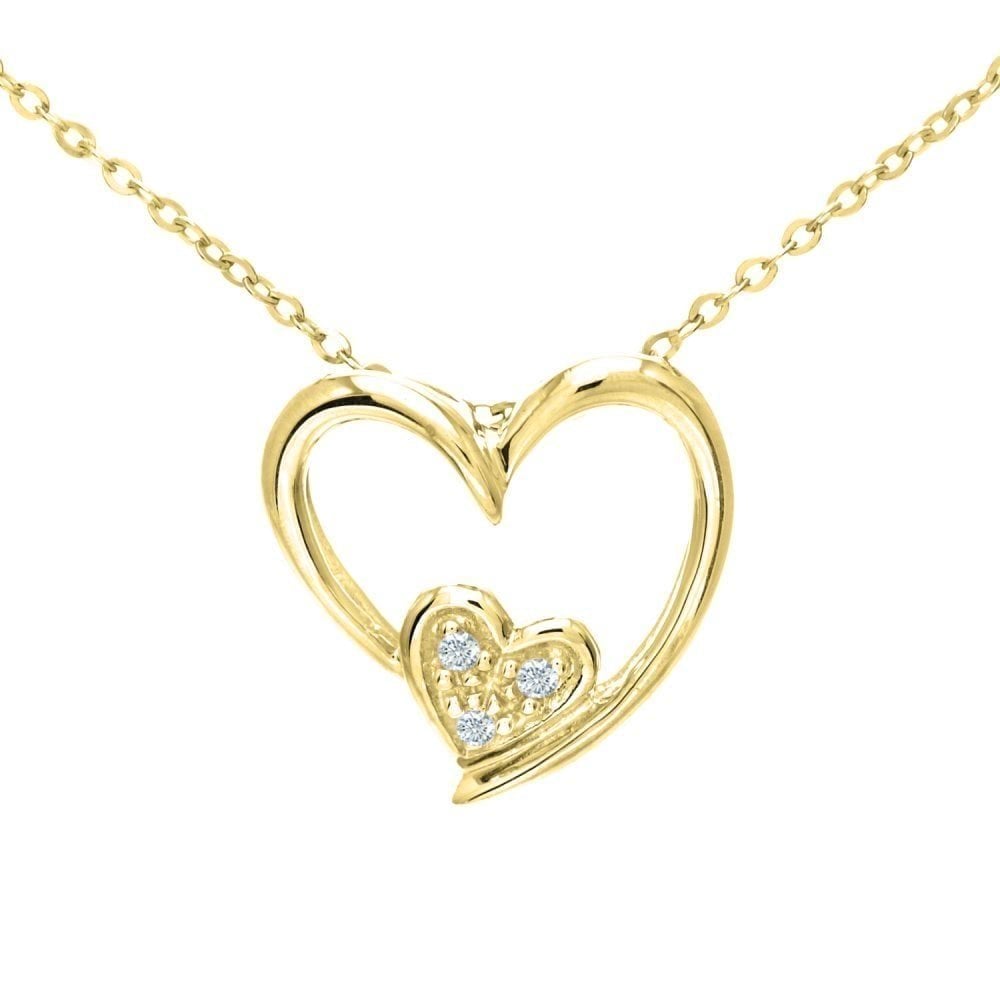 9ct Gold Natural Diamond Two Hearts Necklace