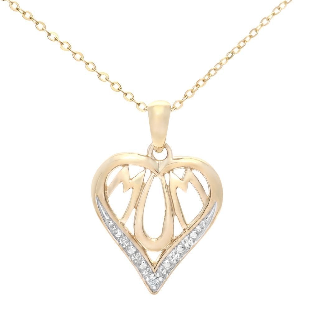 9ct Gold Natural Diamond Mum Heart Necklace