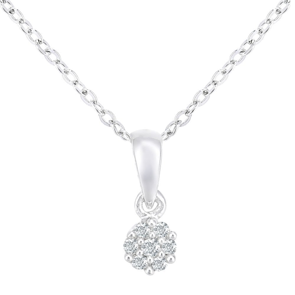 9ct White Gold Natural Diamond Cluster Necklace
