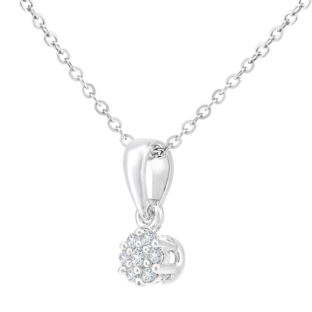 9ct White Gold Natural Diamond Cluster Necklace