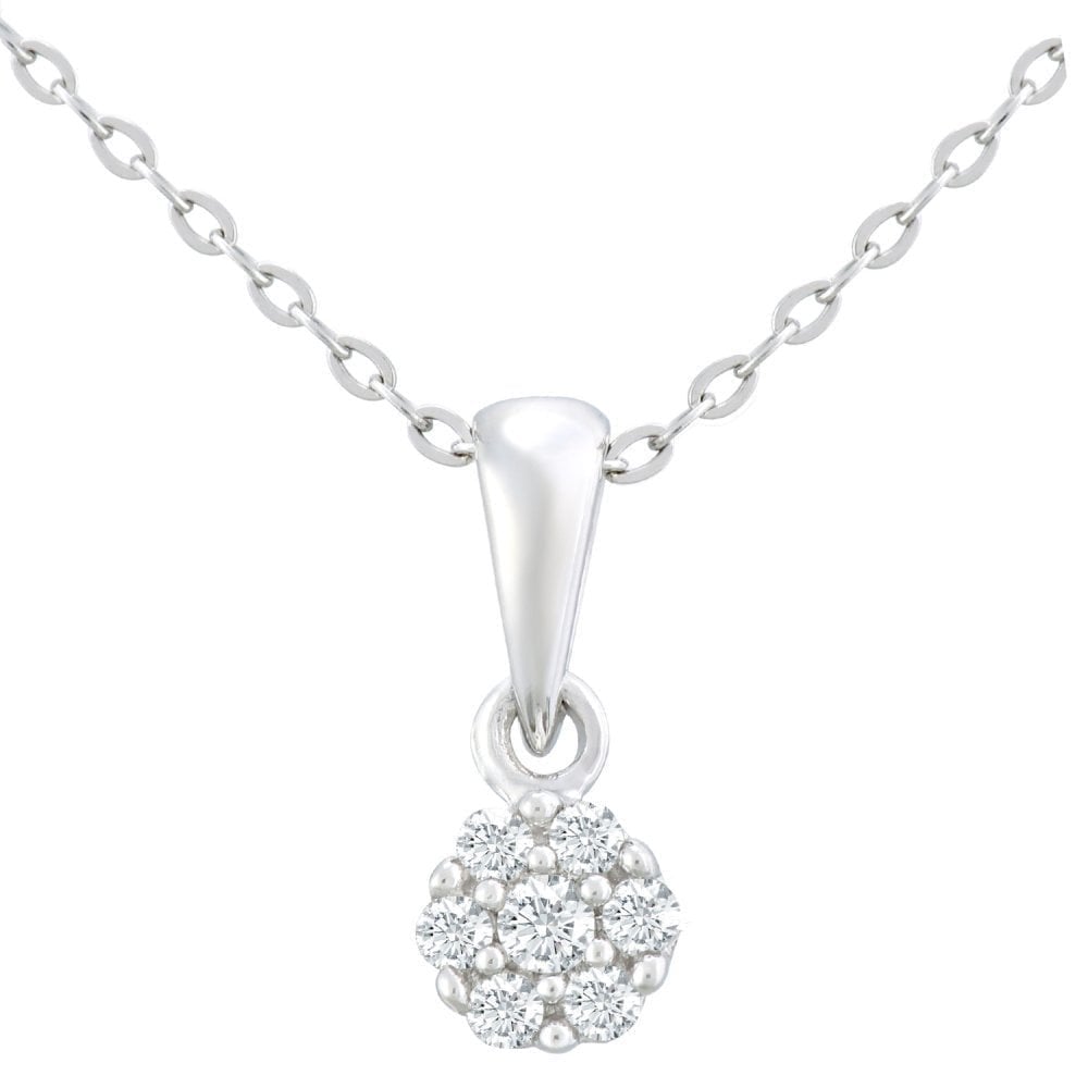 9ct White Gold Natural Diamond Cluster Necklace