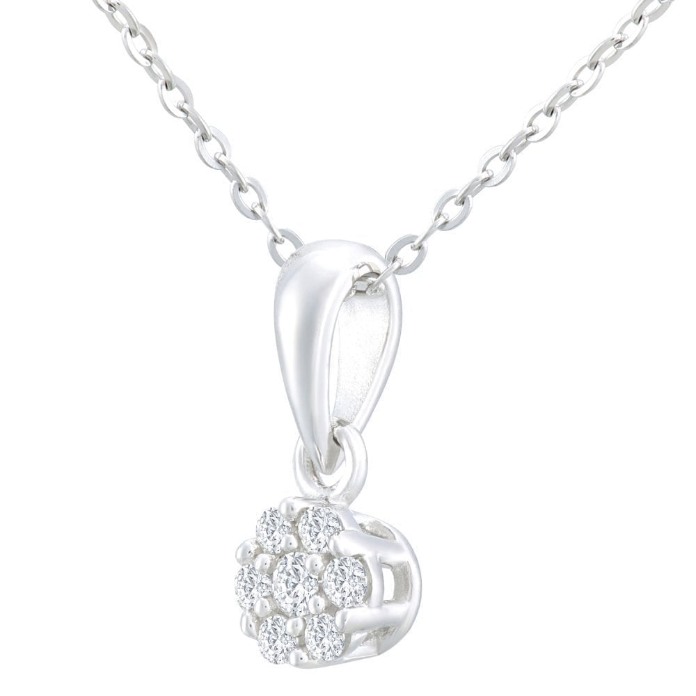 9ct White Gold Natural Diamond Cluster Necklace
