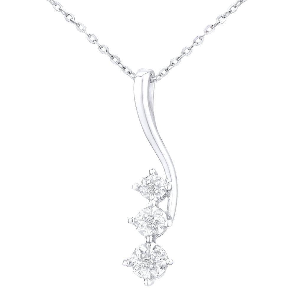 Diamond Trilogy Necklace 9ct White Gold | Prime Jewellery