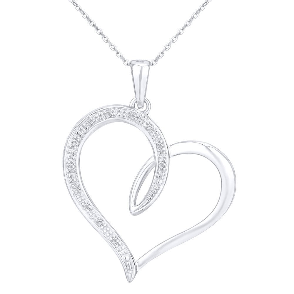 9ct White Gold Natural Diamond Heart Necklace