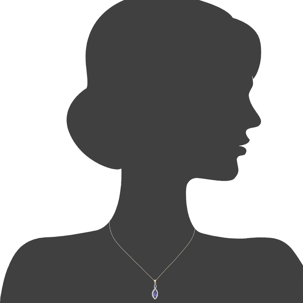 9ct Yellow Gold Tanzanite and 0.02ct Diamond Teardrop Pendant Necklace
