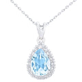 Sky Blue Topaz Halo Pendant Necklace 9ct White Gold | Prime Jewellery