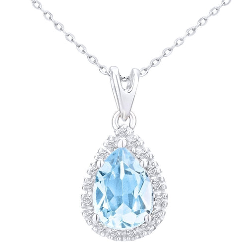Sky Blue Topaz Halo Pendant Necklace 9ct White Gold | Prime Jewellery
