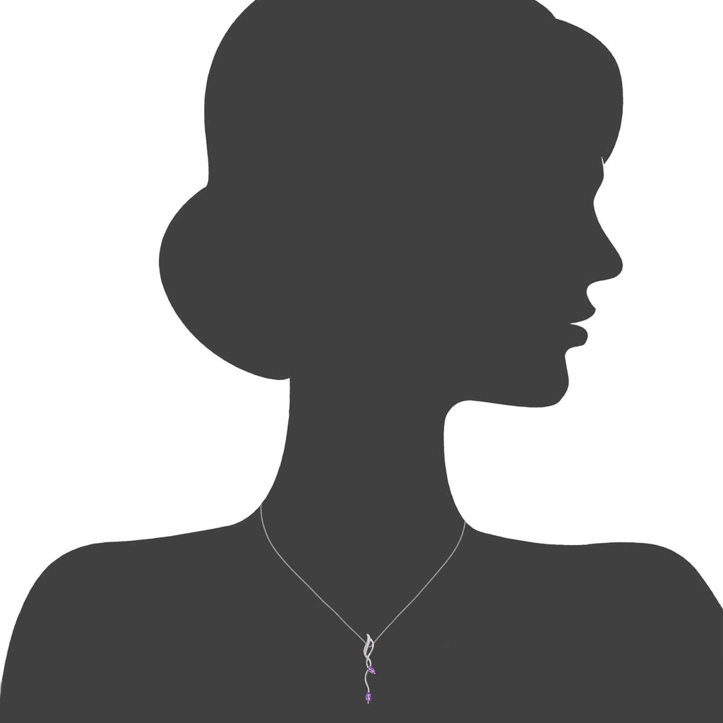 9ct White Gold Marquise Amethyst and 0.02ct Diamond Pendant Necklace