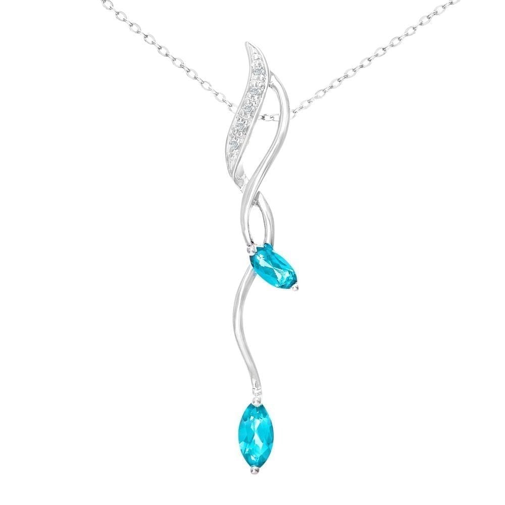 9ct White Gold Sky Blue Topaz and Diamond Fire Fly Necklace