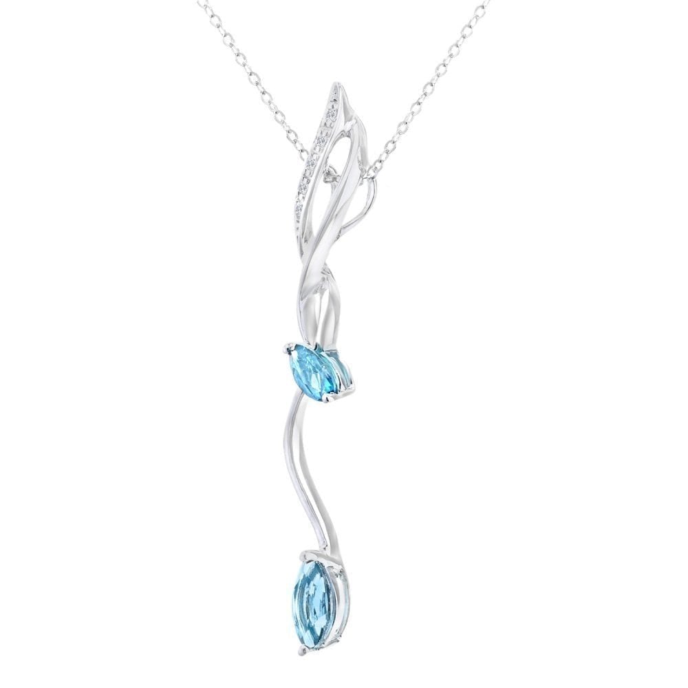 9ct White Gold Sky Blue Topaz and Diamond Fire Fly Necklace