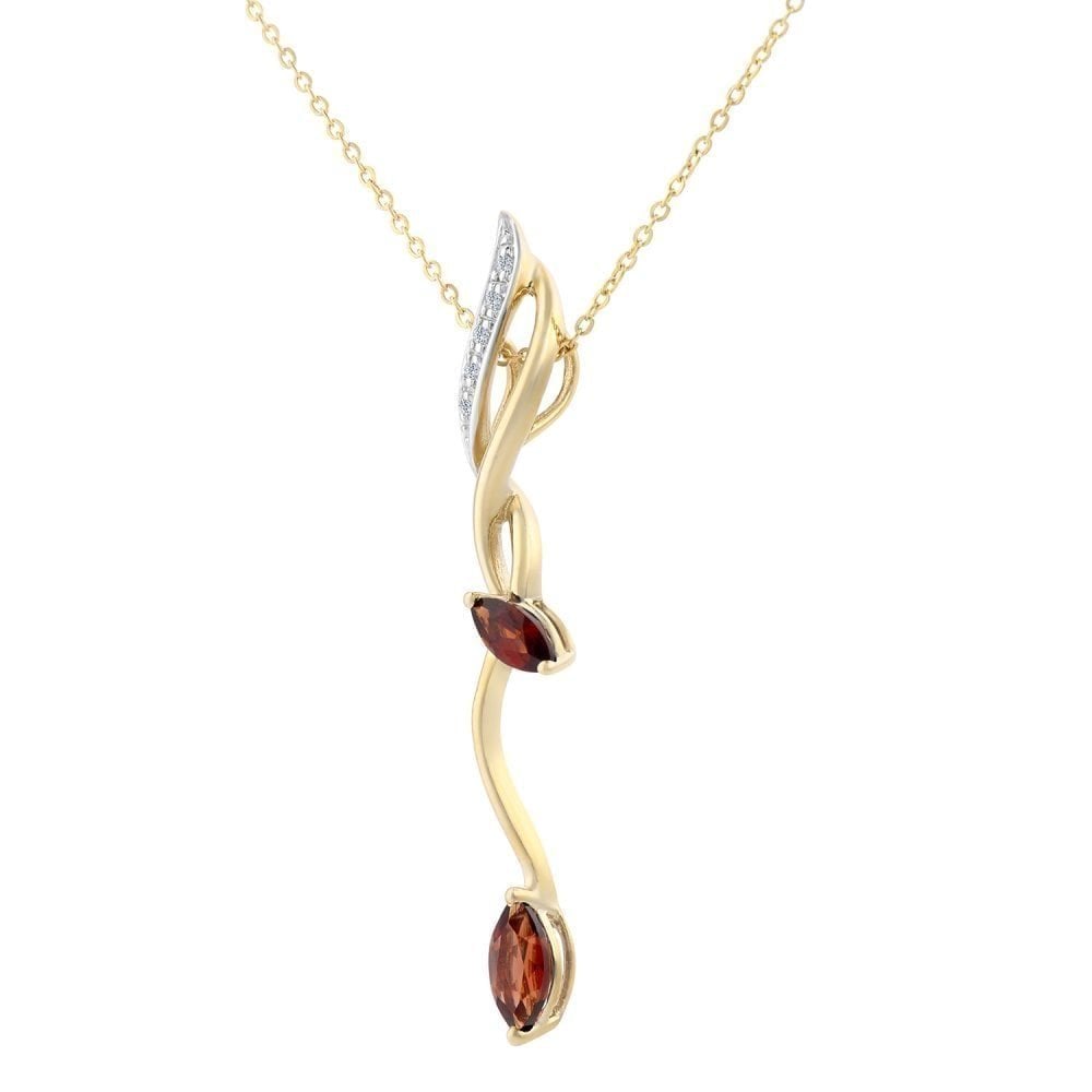 9ct Yellow Gold Marquise Garnet and 0.02ct Diamond Pendant Necklace