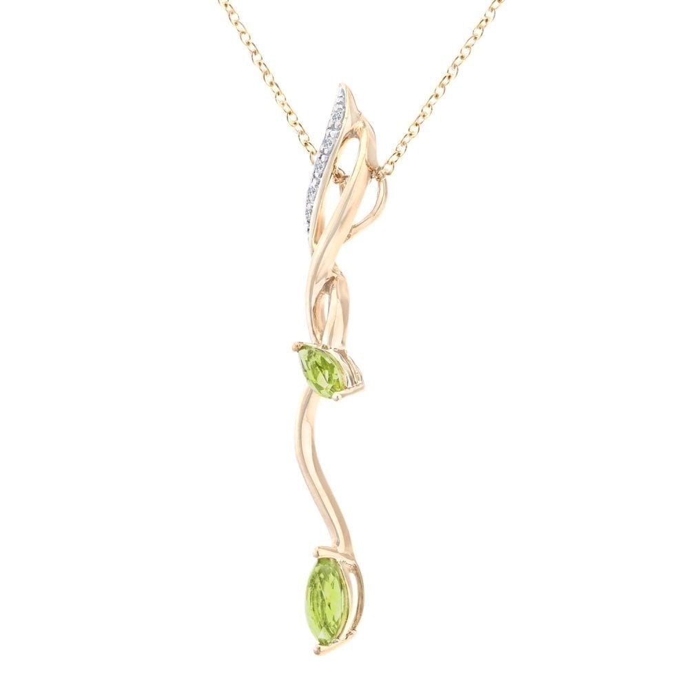 9ct Yellow Gold Marquise Peridot and 0.02ct Diamond Pendant Necklace