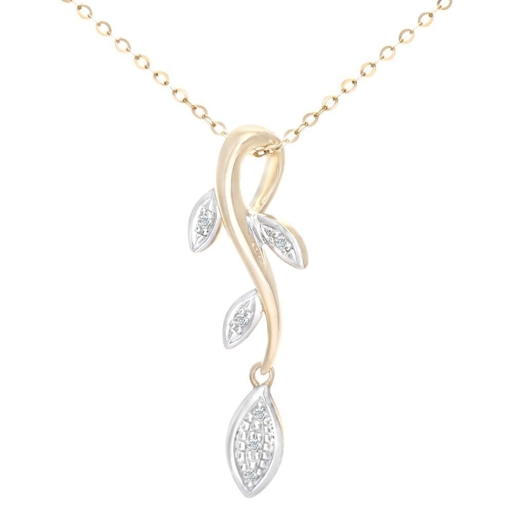 9ct Gold Natural Diamond Leaf Necklace